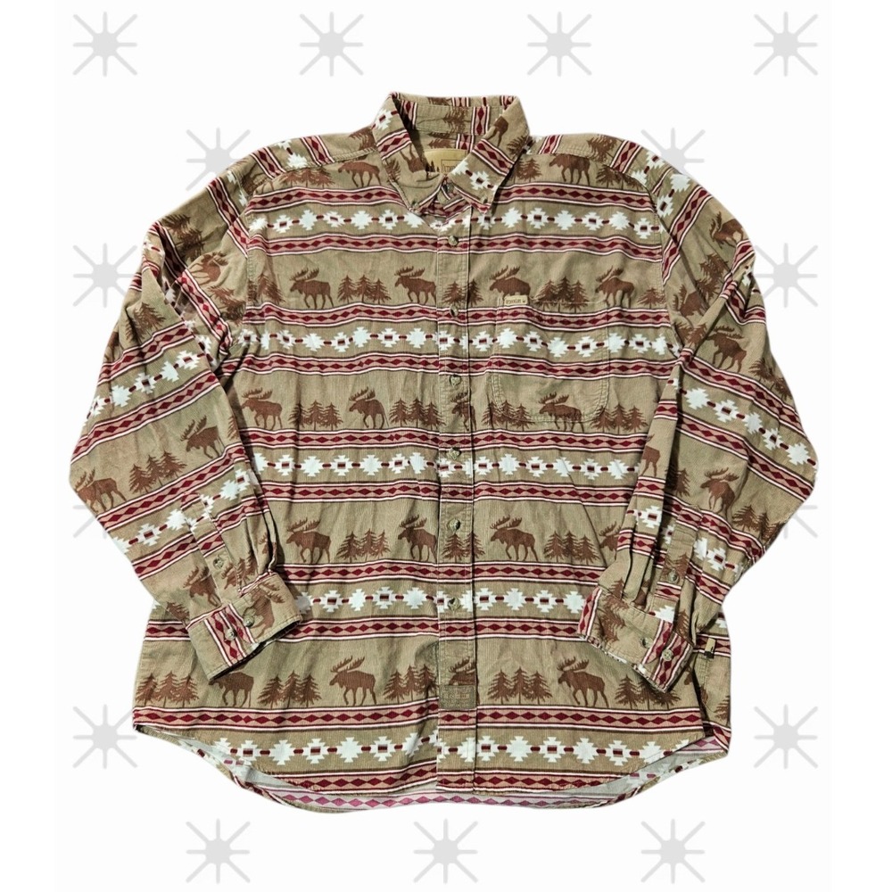 Outdoor Life‎ Moose/Aztec Print Flannel Western Shirt Mens Woolrich Style AOP XL